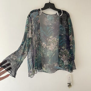 Montage by Mon Cheri Beaded Sheer Floral Jacket Top Teal 12 NWT Formal‎ Romantic